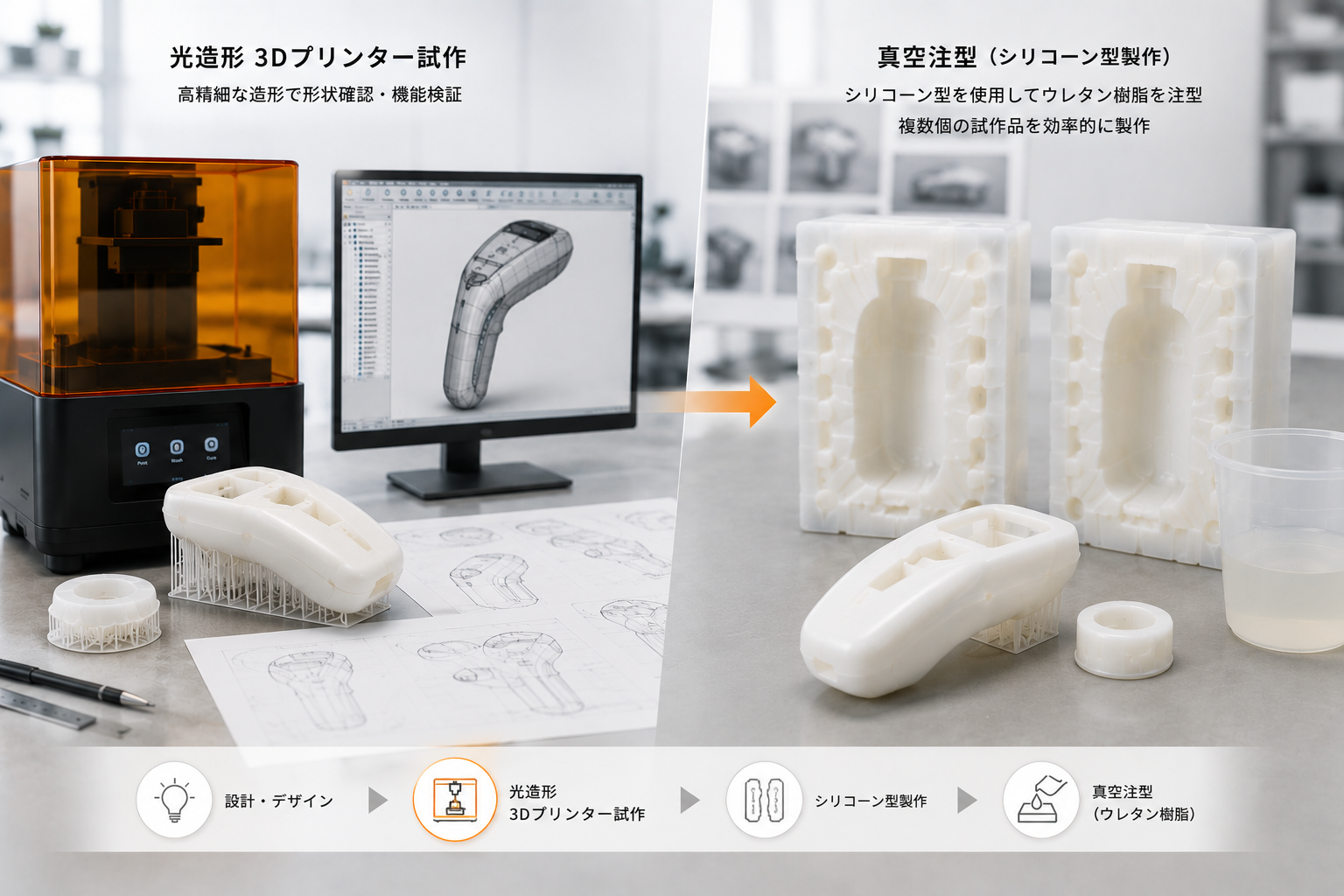 光造形3Dプリンター試作から真空注型、小ロット生産へ展開する製品開発